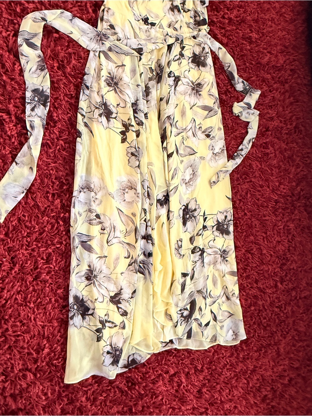 White House Black Market Yellow and Black Floral Wrap Flowy Maxi Dress sz 16 - Picture 5 of 7